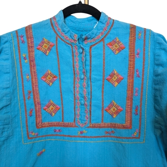 Josefa blue embroidery tunic made in Mexico sz L - Picture 3 of 15